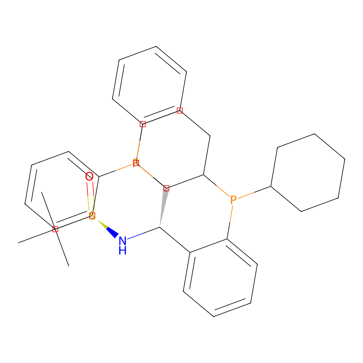 (R)-N-((S)-1-(2-(Dicyclohexylphosphanyl)phenyl)-2-(diphenylphosphanyl)ethyl)-2-methylpropane-2-sulfinamide molecular structure, CAS 2565792-85-8