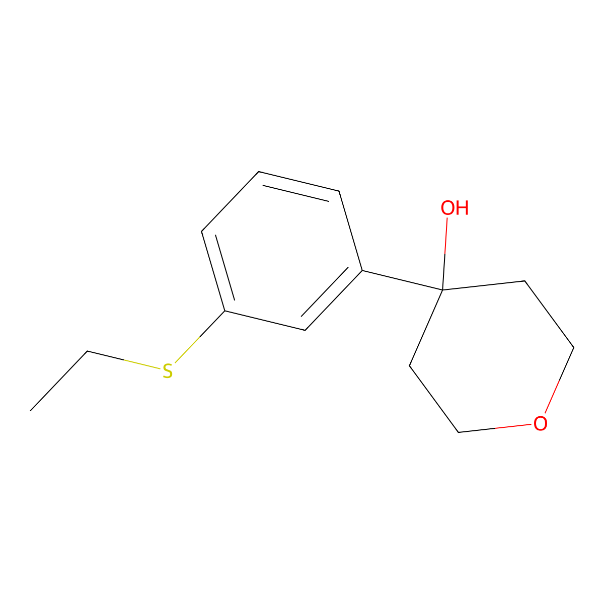 4-[3-(Ethylthio)phenyl]oxan-4-ol molecular structure, CAS 2565807-06-7