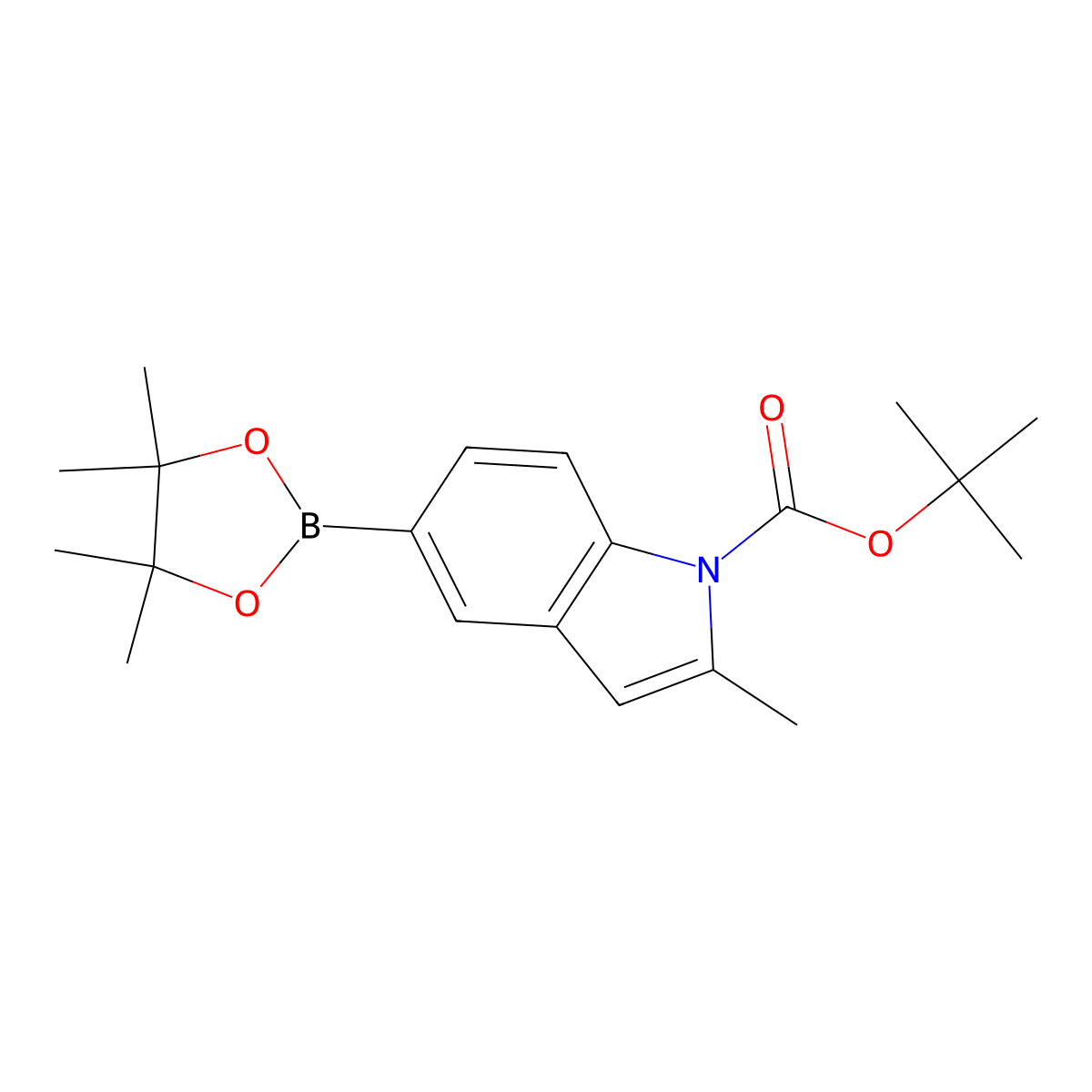 tert-butyl 2-methyl-5-(tetramethyl-1,3,2-dioxaborolan-2-yl)-1H-indole-1-carboxylate molecular structure, CAS 2565843-51-6