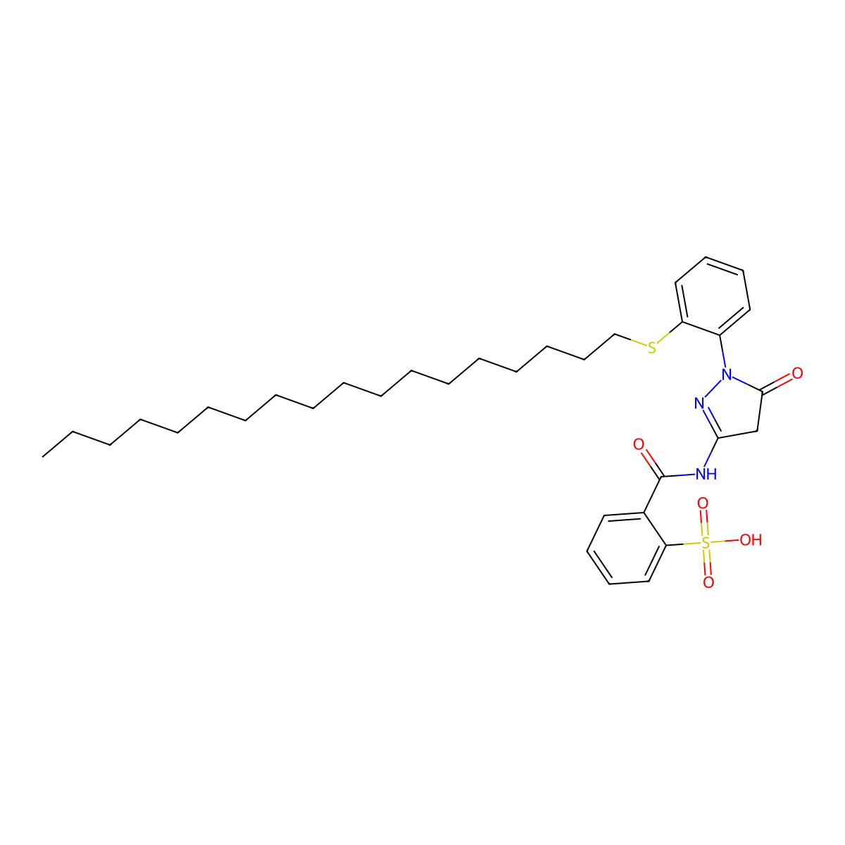 o-(((4,5-Dihydro-1-(2-(octadecylthio)phenyl)-5-oxo-1H-pyrazol-3-yl)amino)carbonyl)benzenesulphonic acid molecular structure, CAS 2566-86-1
