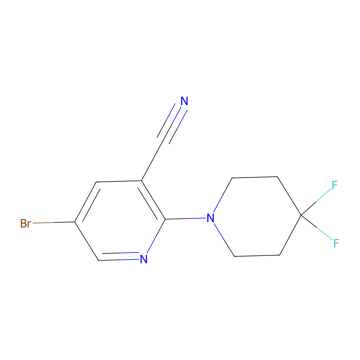 5-Bromo-2-(4,4-difluoropiperidin-1-yl)nicotinonitrile molecular structure, CAS 2566170-25-8