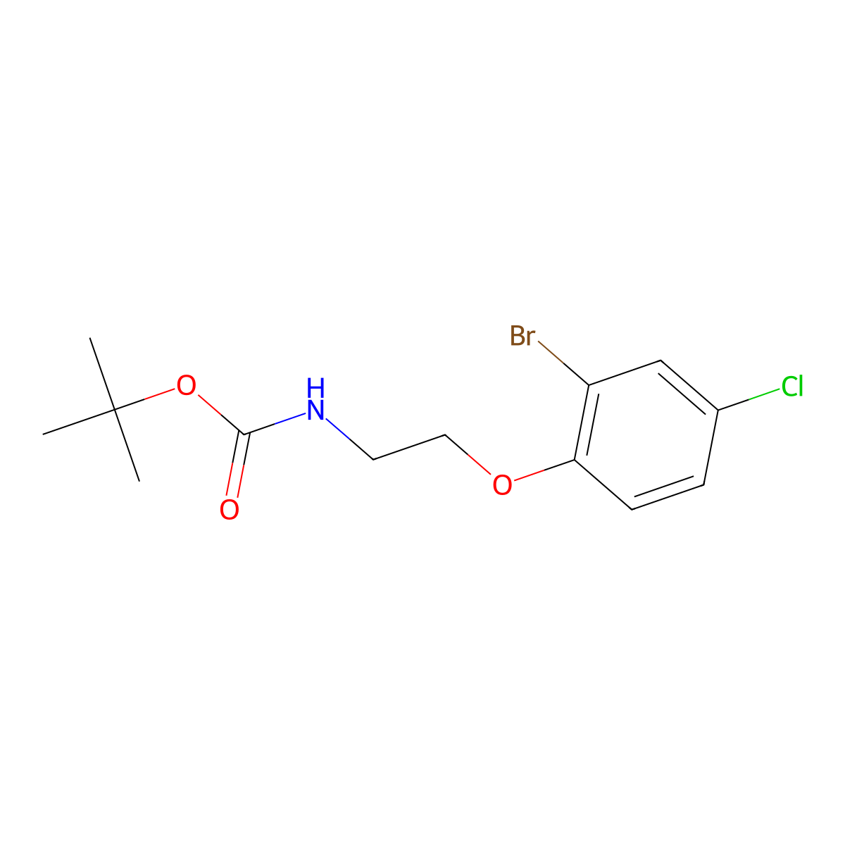 tert-Butyl (2-(2-bromo-4-chlorophenoxy)ethyl)carbamate molecular structure, CAS 2566173-34-8