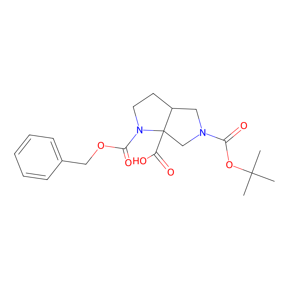 cis-1-benzyloxycarbonyl-5-tert-butoxycarbonyl-3,3a,4,6-tetrahydro-2H-pyrrolo[3,4-b]pyrrole-6a-carboxylic acid molecular structure, CAS 2566174-97-6