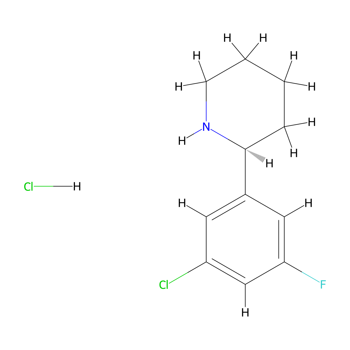 (S)-2-(3-chloro-5-fluorophenyl)piperidine hydrochloride molecular structure, CAS 2566240-48-8