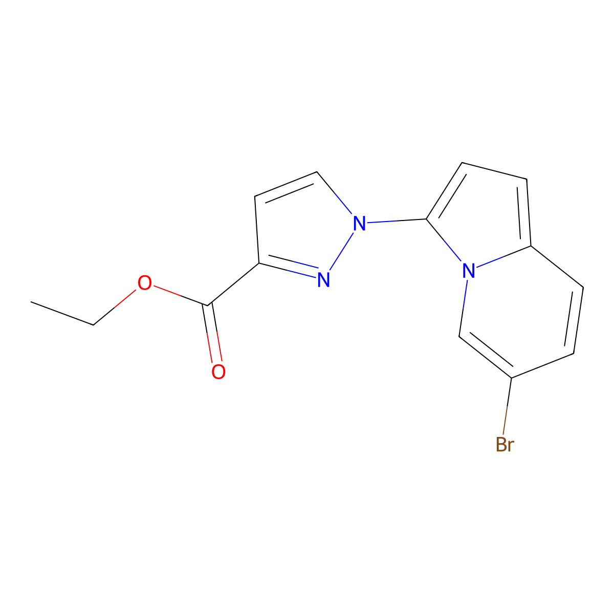 ethyl 1-(6-bromoindolizin-3-yl)-1H-pyrazole-3-carboxylate molecular structure, CAS 2566436-80-2