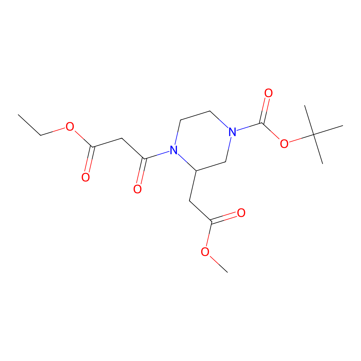 Tert-butyl 4-(3-ethoxy-3-oxopropanoyl)-3-(2-methoxy-2-oxoethyl)piperazine-1-carboxylate molecular structure, CAS 2566439-30-1