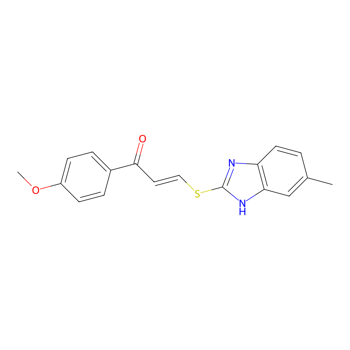 (Z)-1-(4-methoxyphenyl)-3-[(6-methyl-1H-benzimidazol-2-yl)sulfanyl]prop-2-en-1-one molecular structure, CAS 2566480-63-3