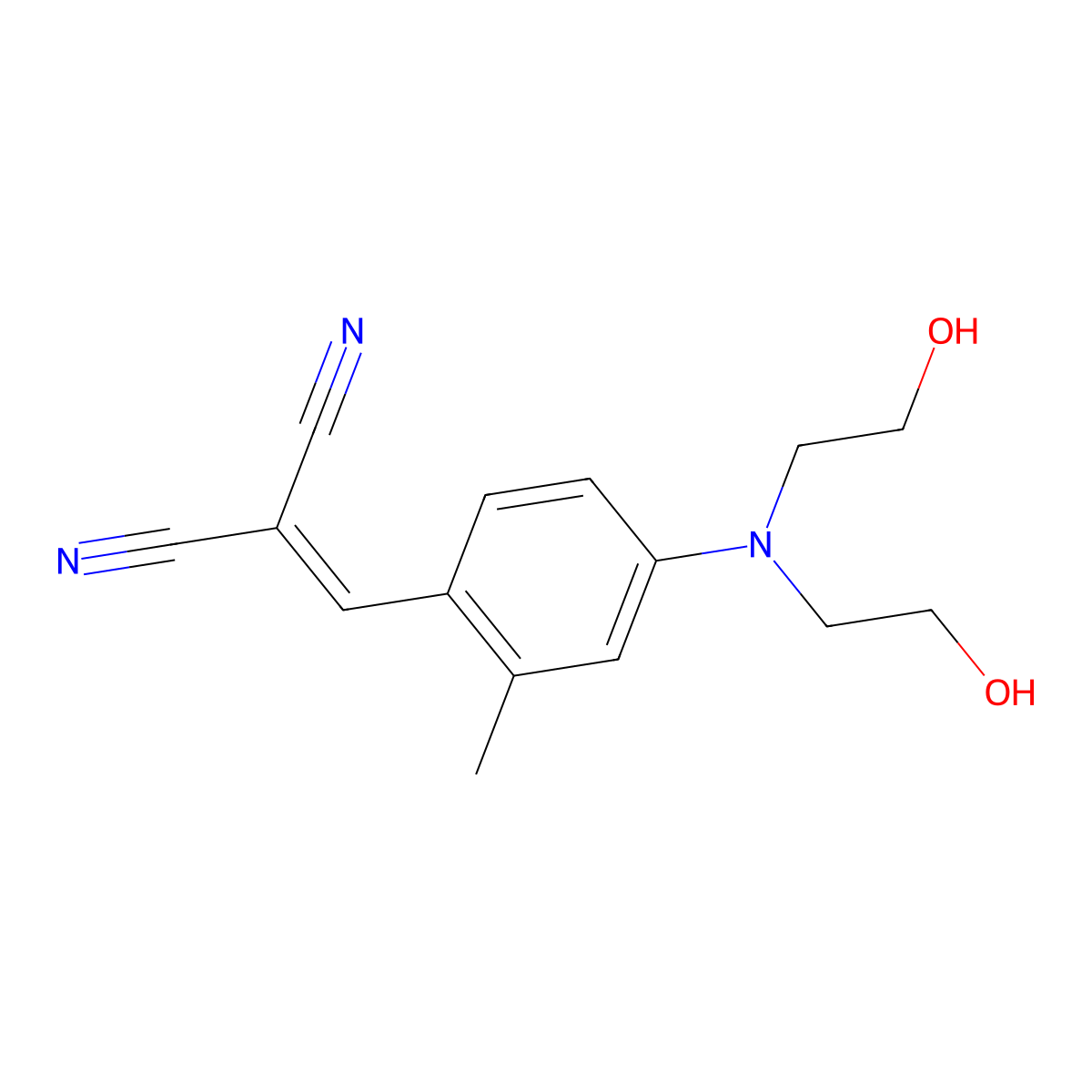 Propanedinitrile, 2-((4-(bis(2-hydroxyethyl)amino)-2-methylphenyl)methylene)- molecular structure, CAS 25665-01-4