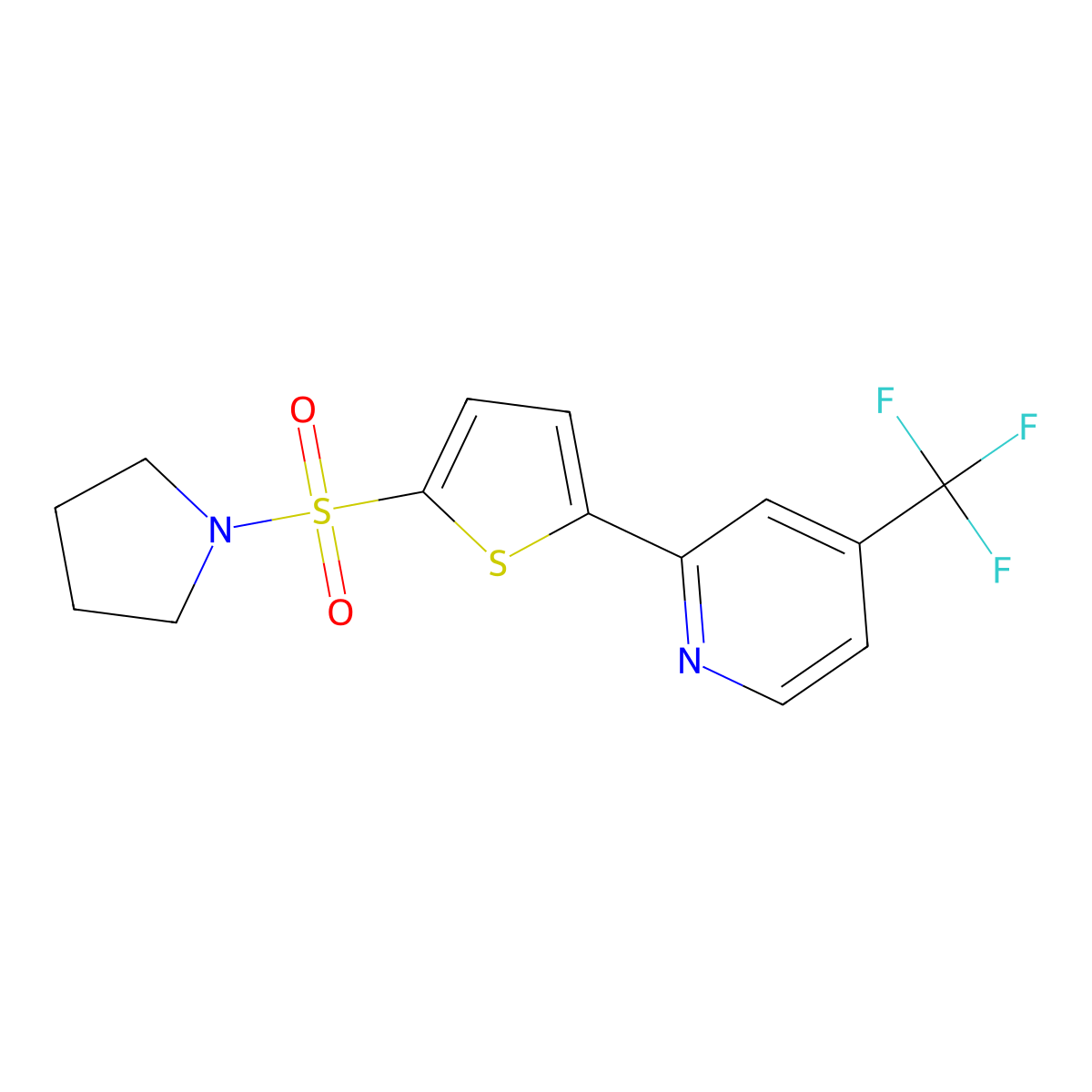 Thiophene, 2-(4-trifluoromethyl-2-pyridyl)-5-(1-pyrrolidinylsulfonyl)- molecular structure, CAS 256658-13-6