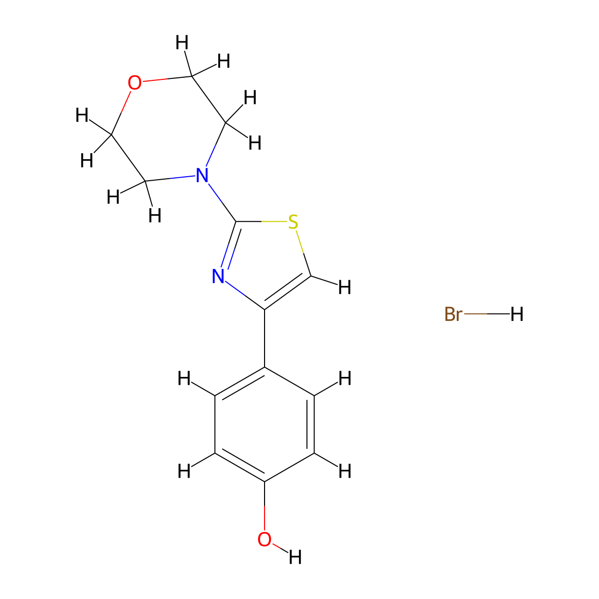 4-(2-Morpholin-4-yl-1,3-thiazol-4-yl)phenol;hydrobromide molecular structure, CAS 256661-27-5