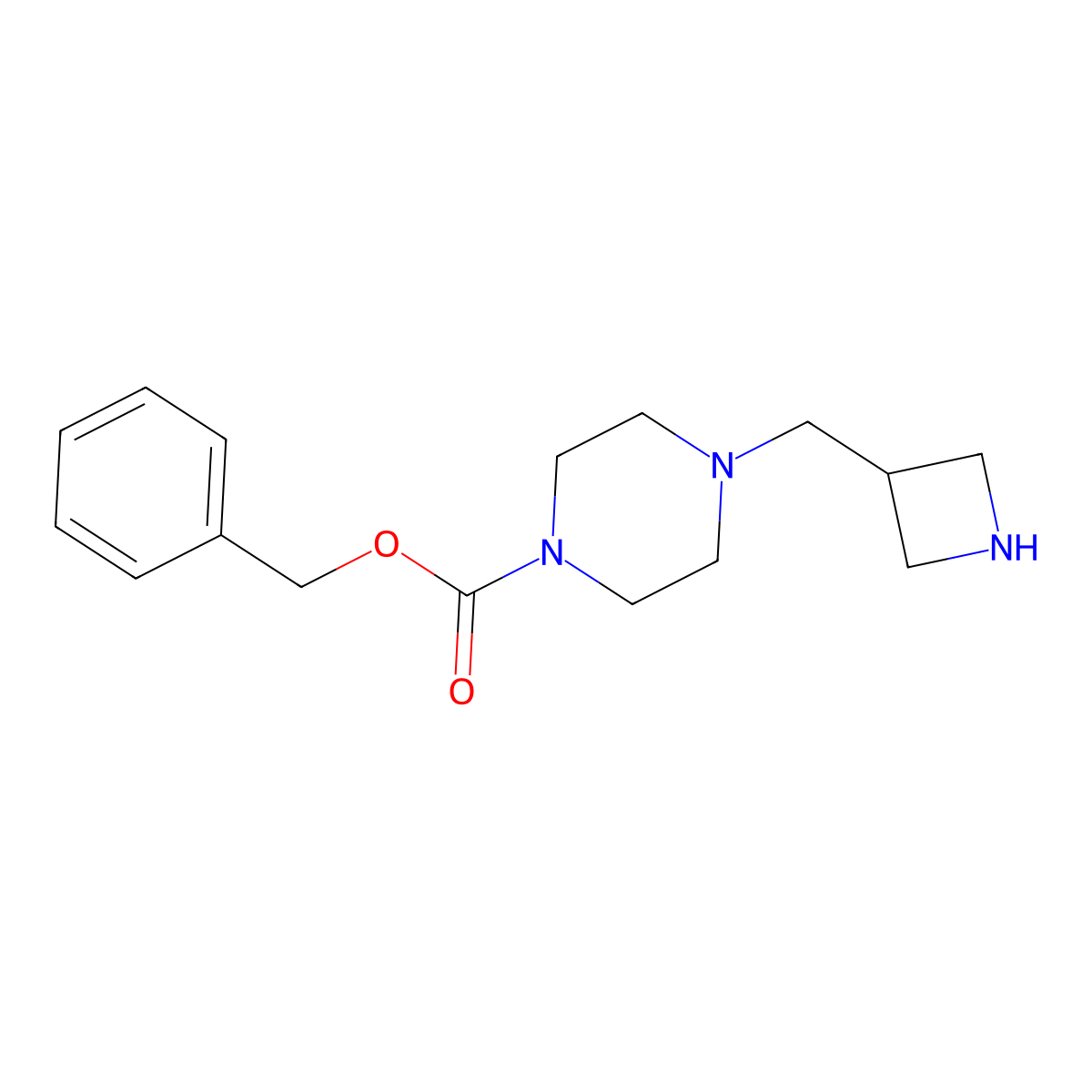 Benzyl 4-[(azetidin-3-yl)methyl]piperazine-1-carboxylate molecular structure, CAS 2566692-51-9