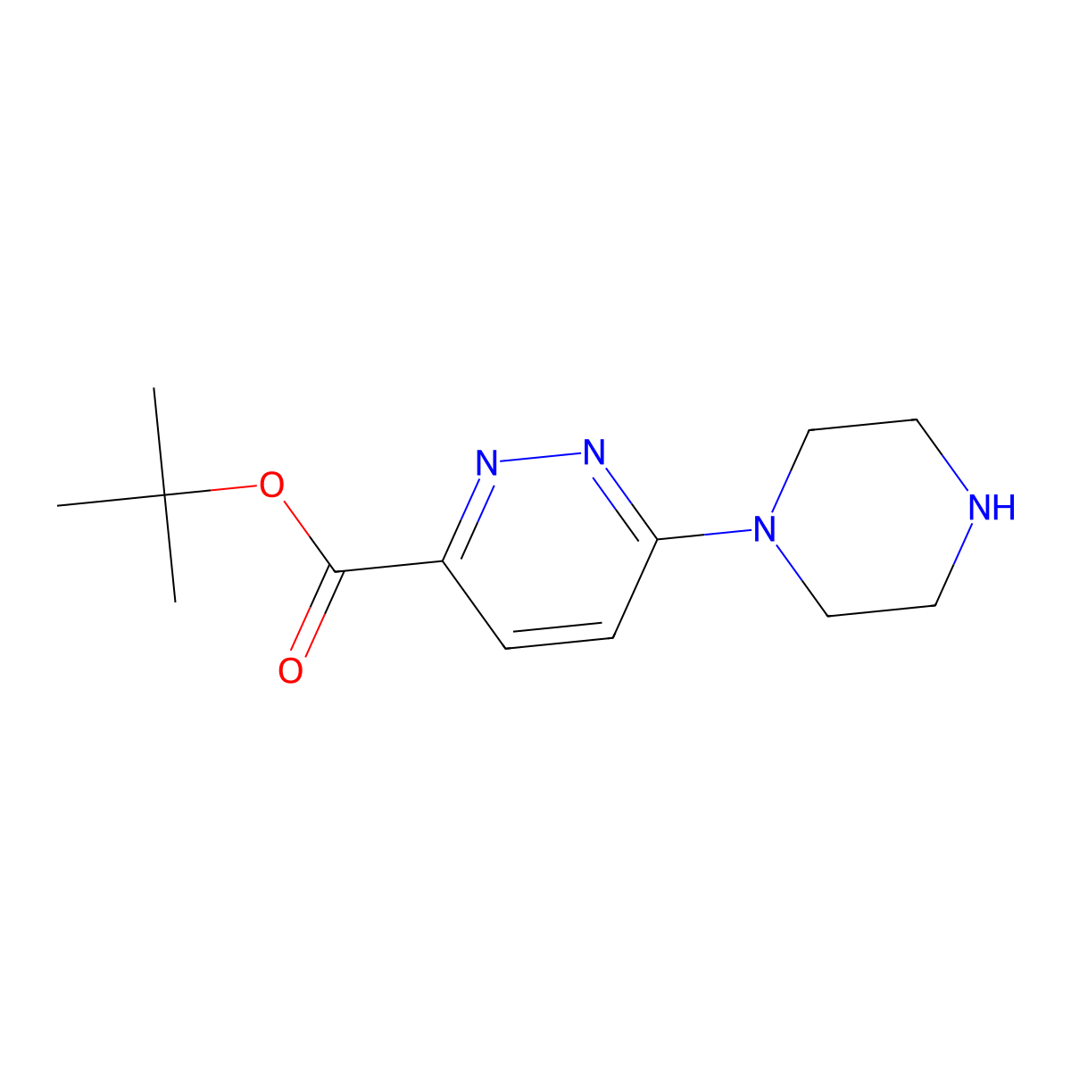 Tert-butyl 6-(piperazin-1-yl)pyridazine-3-carboxylate molecular structure, CAS 2566692-61-1