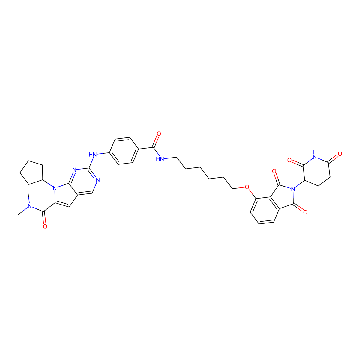 7-cyclopentyl-2-[4-[6-[2-(2,6-dioxopiperidin-3-yl)-1,3-dioxoisoindol-4-yl]oxyhexylcarbamoyl]anilino]-N,N-dimethylpyrrolo[2,3-d]pyrimidine-6-carboxamide molecular structure, CAS 2566733-45-5
