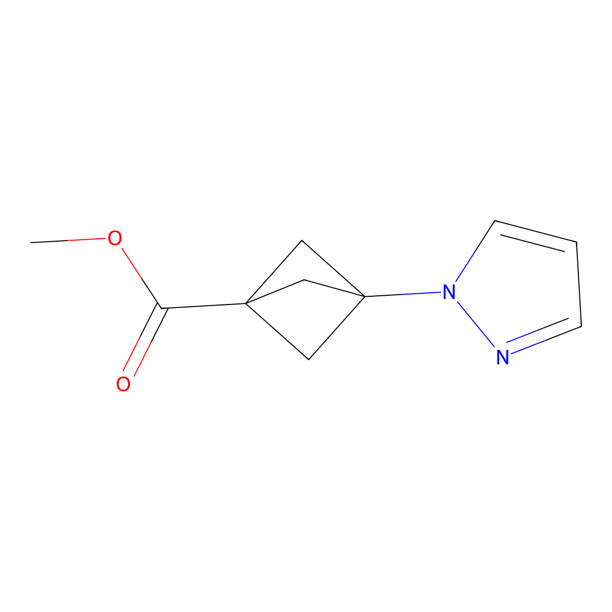 Methyl 3-pyrazol-1-ylbicyclo[1.1.1]pentane-1-carboxylate molecular structure, CAS 2566778-47-8