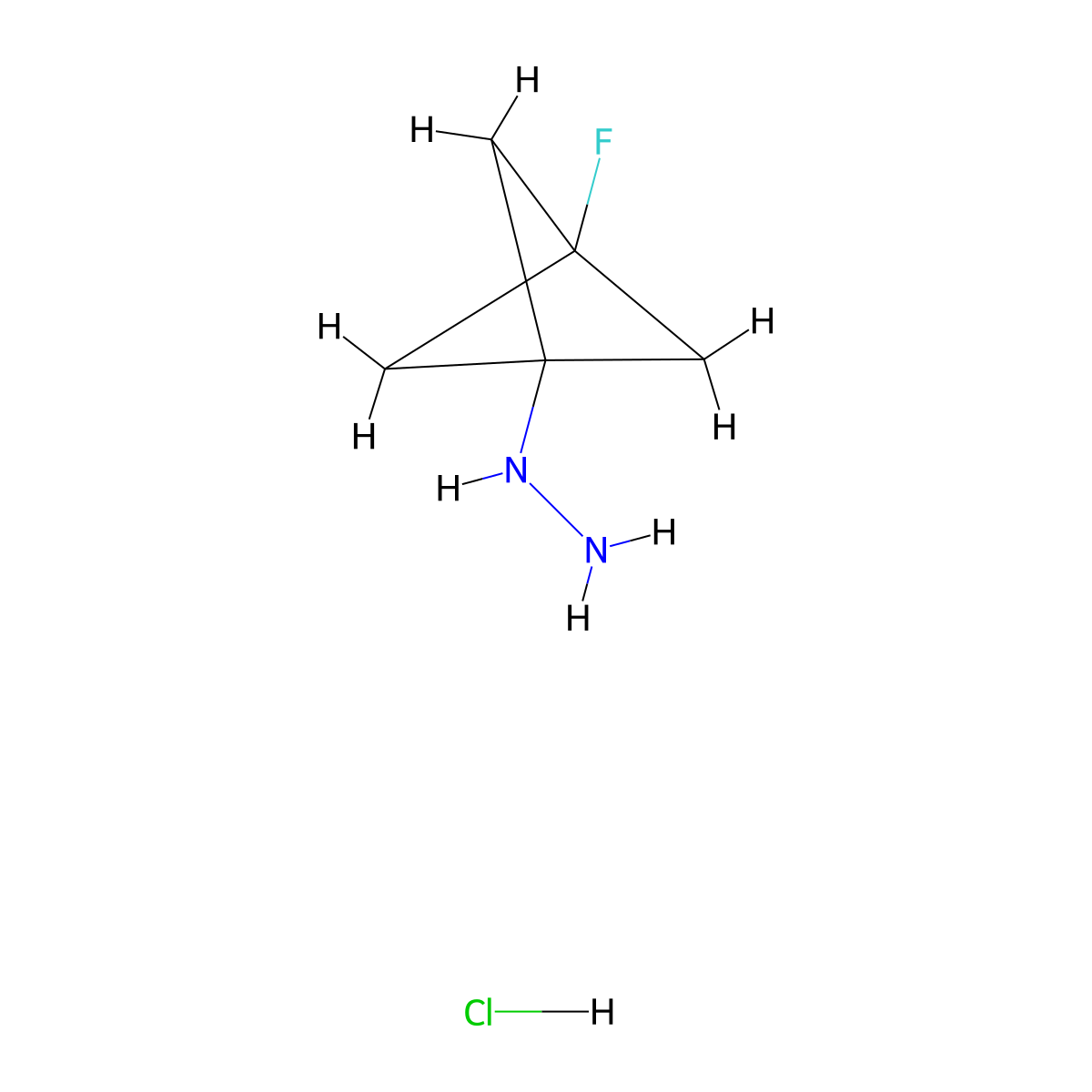 (3-Fluoro-1-bicyclo[1.1.1]pentanyl)hydrazine;hydrochloride molecular structure, CAS 2566779-01-7