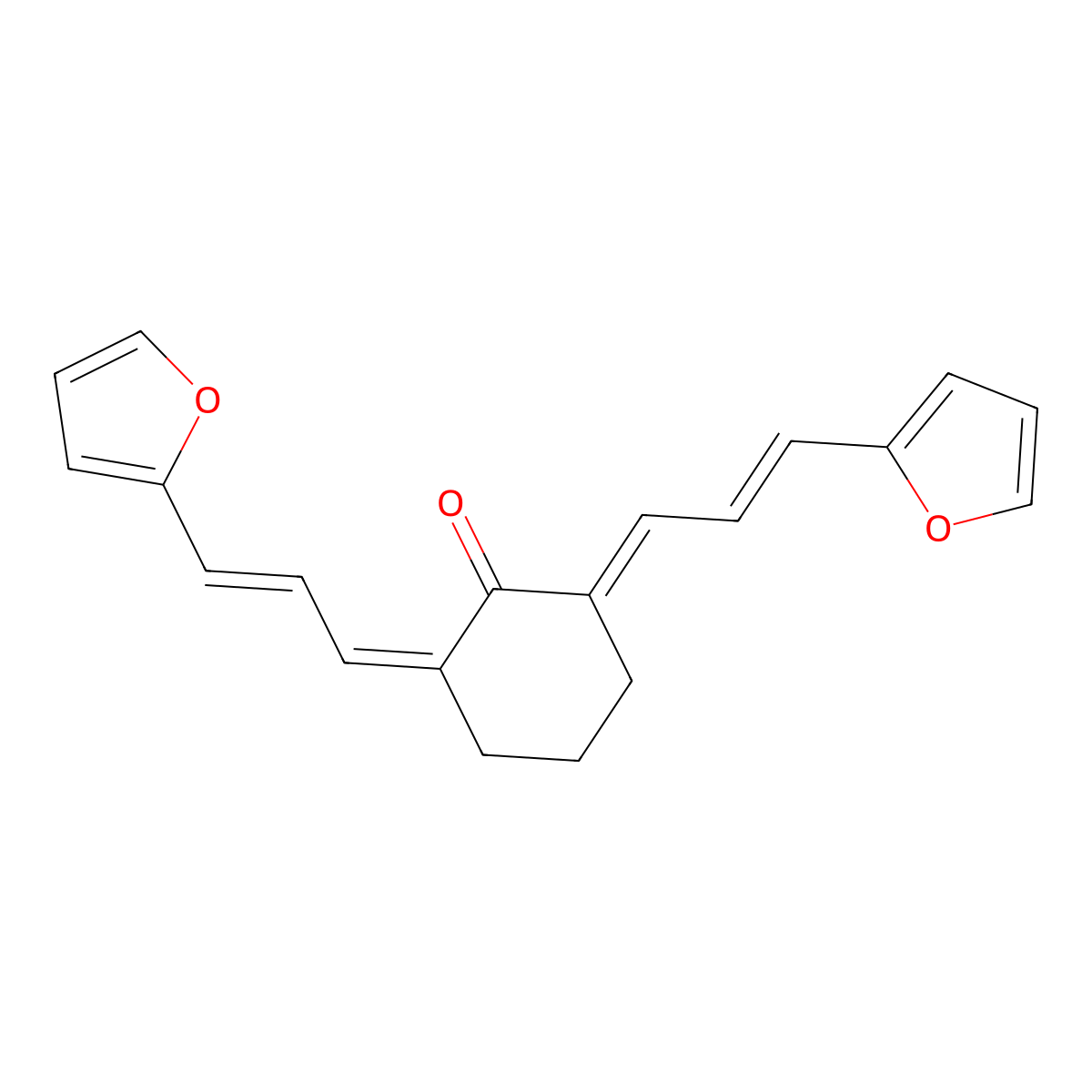 2,6-Bis[3-(furan-2-yl)prop-2-en-1-ylidene]cyclohexan-1-one molecular structure, CAS 25671-98-1