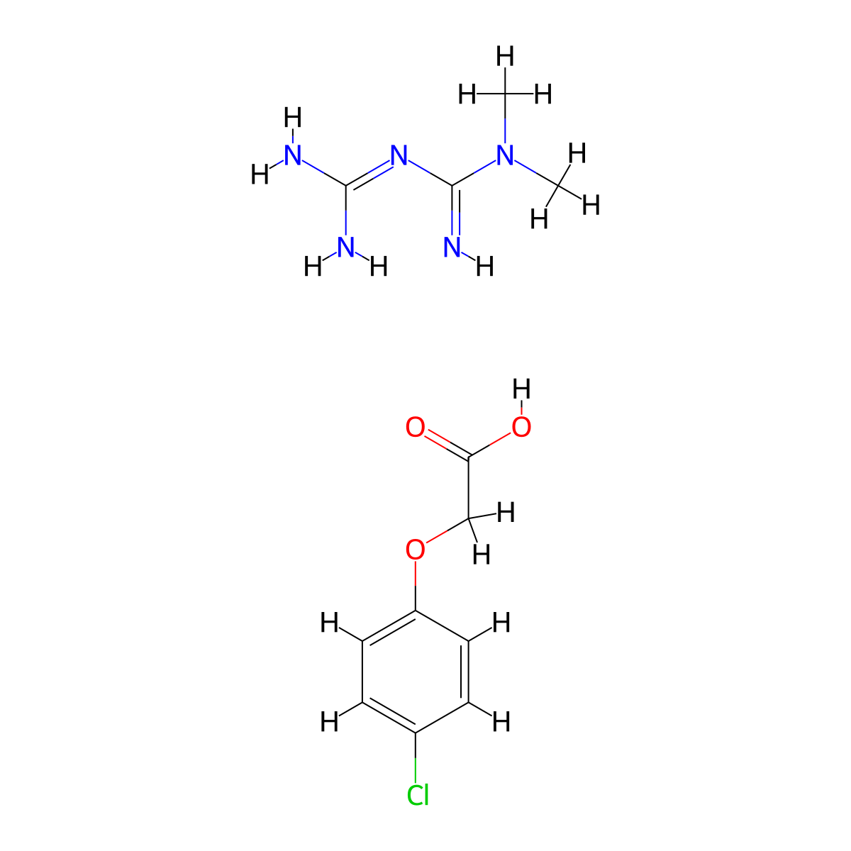 Acetic acid, 2-(4-chlorophenoxy)-, compd. with N,N-dimethylimidodicarbonimidic diamide (1:1) molecular structure, CAS 25672-33-7