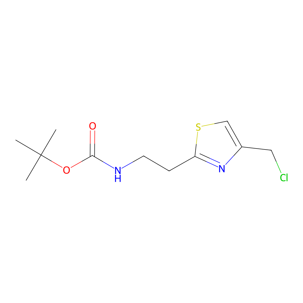 tert-butyl N-{2-[4-(chloromethyl)-1,3-thiazol-2-yl]ethyl}carbamate molecular structure, CAS 2567444-98-6