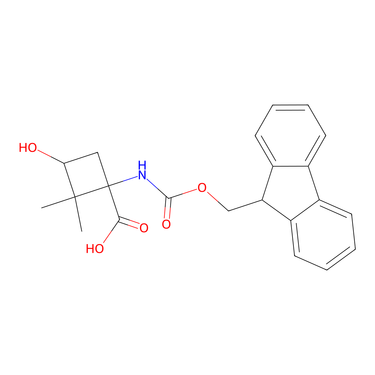 rac-(1R,3S)-1-({[(9H-fluoren-9-yl)methoxy]carbonyl}amino)-3-hydroxy-2,2-dimethylcyclobutane-1-carboxylic acid molecular structure, CAS 2567489-07-8