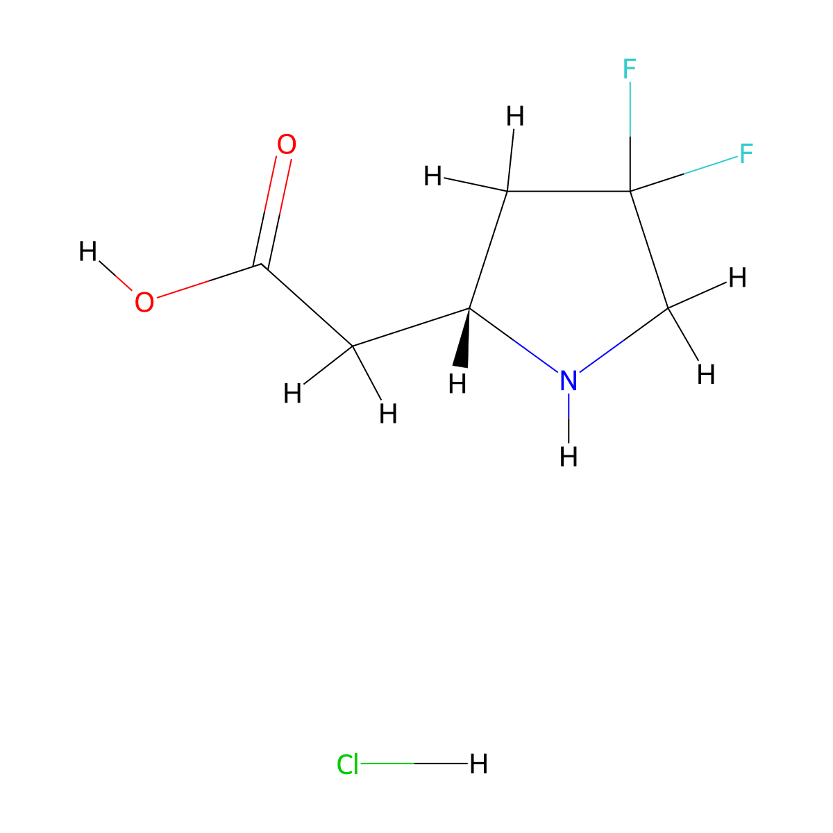 2-((2R)-4,4-difluoropyrrolidin-2-yl)acetic acid hydrochloride molecular structure, CAS 2567489-28-3