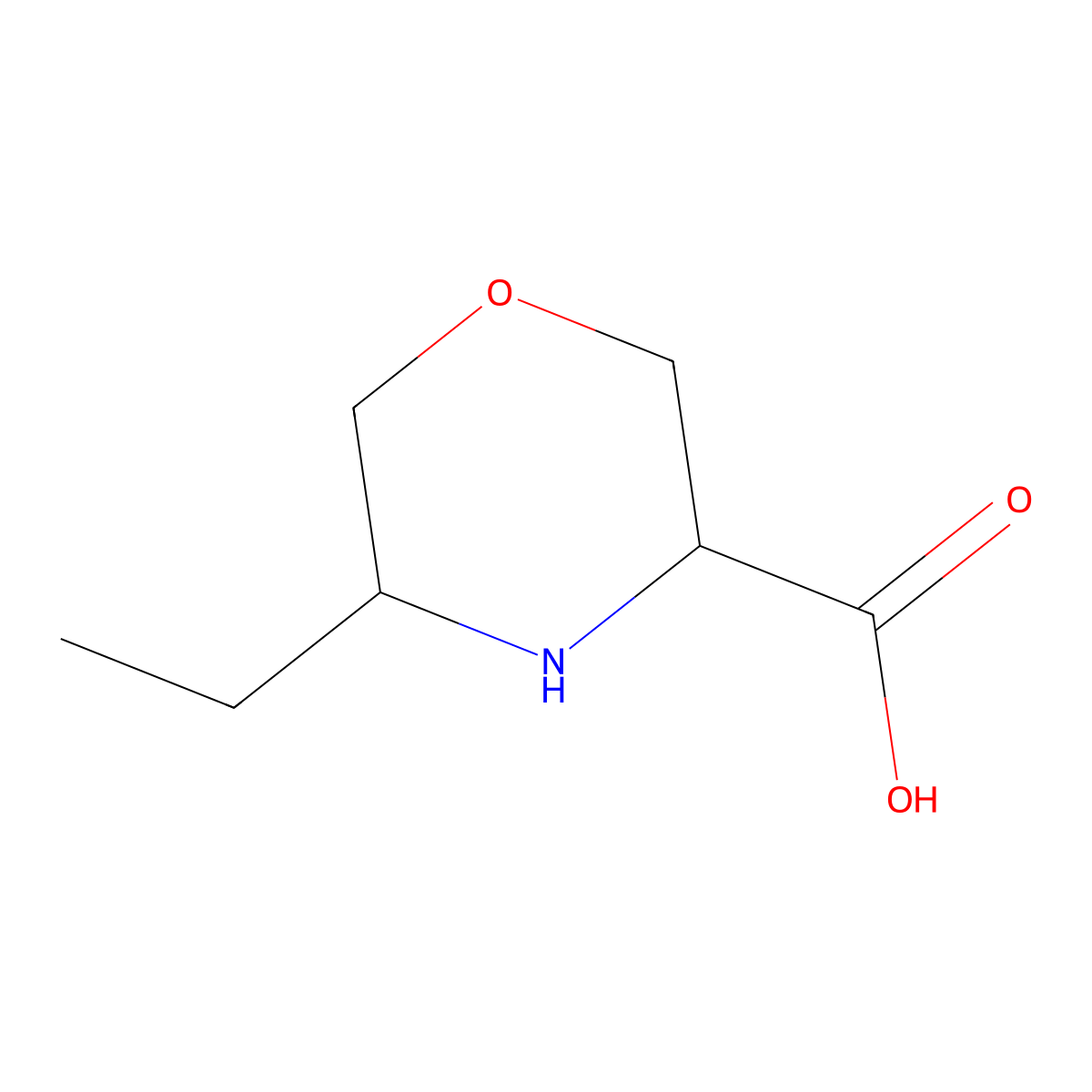 rac-(3R,5R)-5-ethylmorpholine-3-carboxylic acid molecular structure, CAS 2567489-30-7