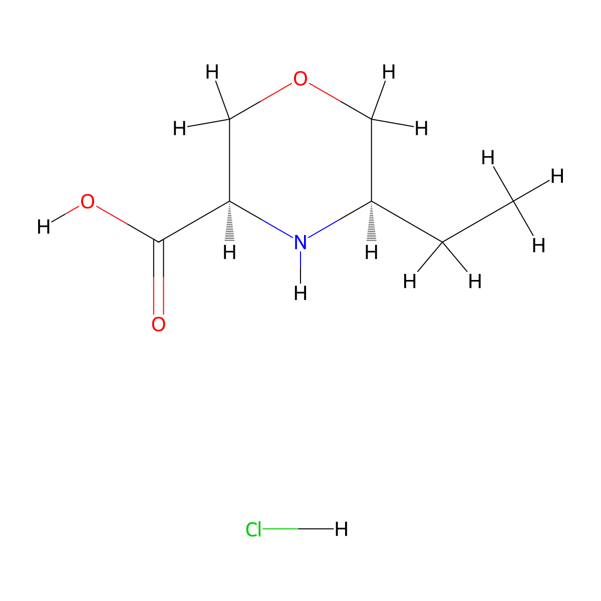 rac-(3R,5R)-5-ethylmorpholine-3-carboxylic acid hydrochloride, cis molecular structure, CAS 2567489-31-8