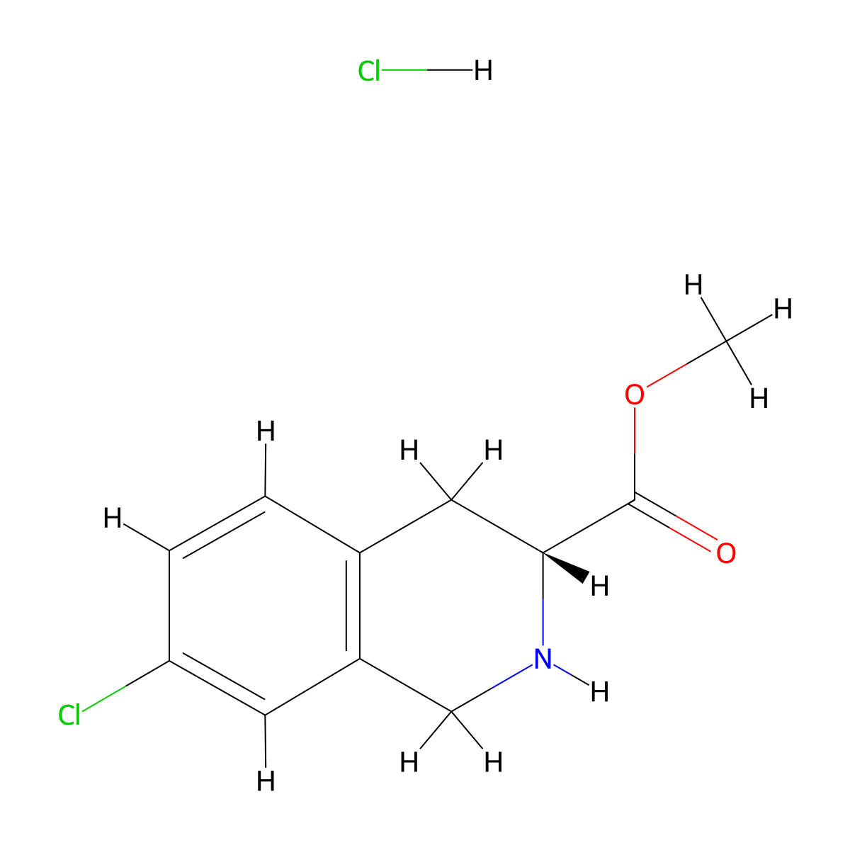 methyl (3R)-7-chloro-1,2,3,4-tetrahydroisoquinoline-3-carboxylate hydrochloride molecular structure, CAS 2567489-41-0