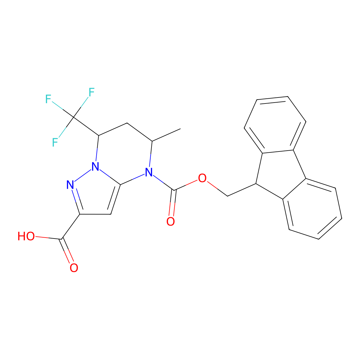 rac-(5R,7R)-4-{[(9H-fluoren-9-yl)methoxy]carbonyl}-5-methyl-7-(trifluoromethyl)-4H,5H,6H,7H-pyrazolo[1,5-a]pyrimidine-2-carboxylic acid molecular structure, CAS 2567489-49-8