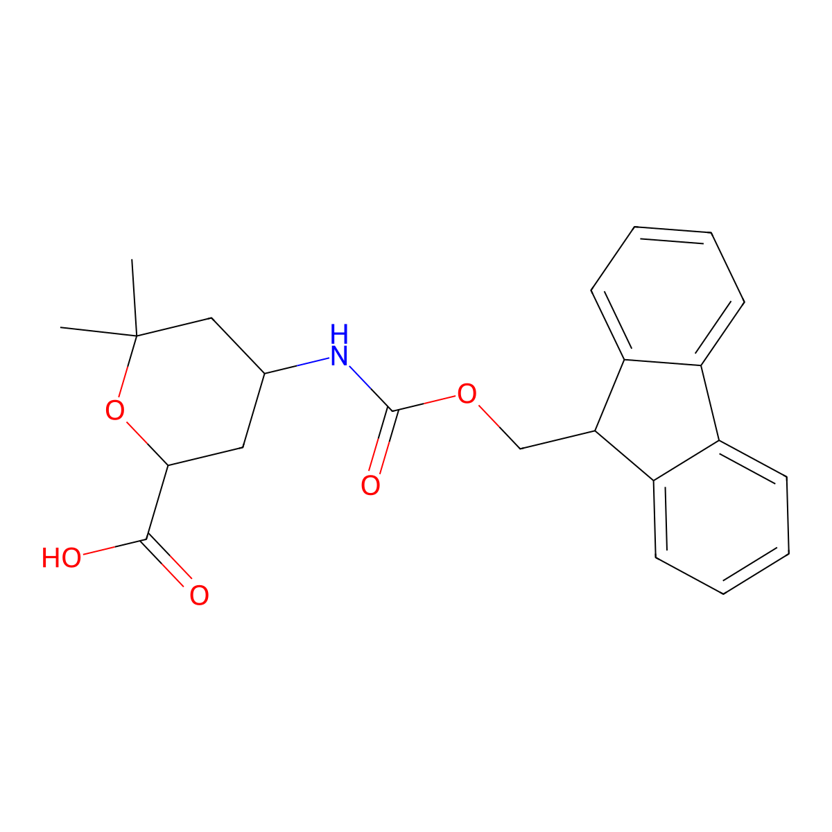 rac-(2R,4S)-4-({[(9H-fluoren-9-yl)methoxy]carbonyl}amino)-6,6-dimethyloxane-2-carboxylic acid molecular structure, CAS 2567489-54-5