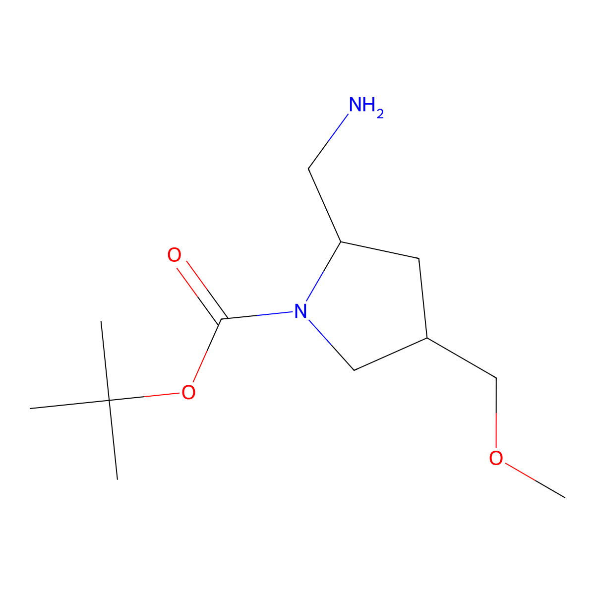 Tert-butyl (2S,4S)-2-(aminomethyl)-4-(methoxymethyl)pyrrolidine-1-carboxylate molecular structure, CAS 2567489-84-1
