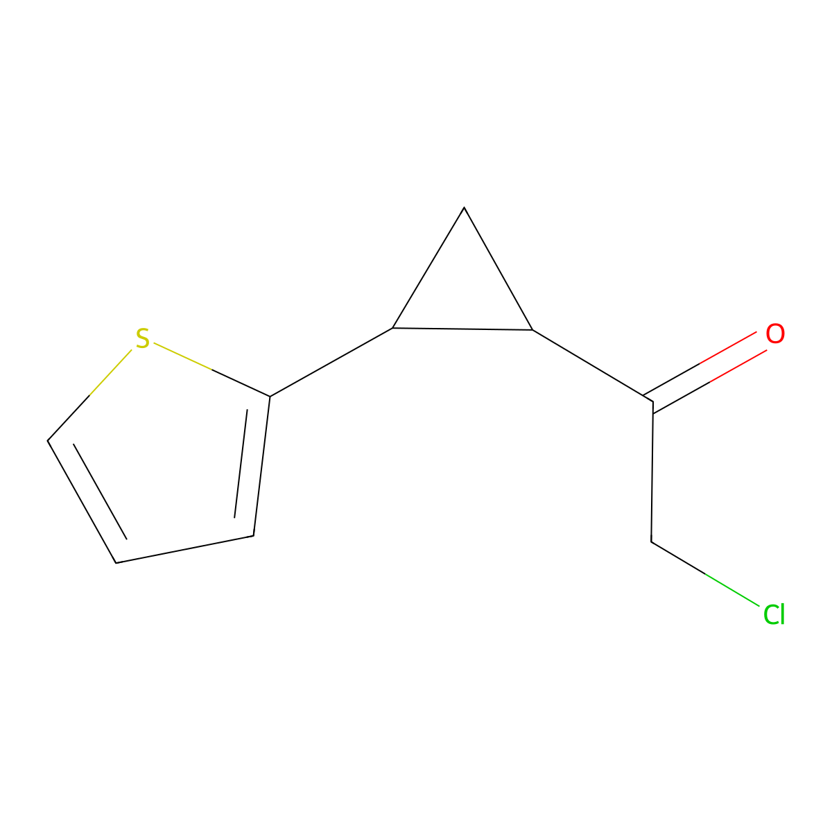 rac-2-chloro-1-[(1R,2R)-2-(thiophen-2-yl)cyclopropyl]ethan-1-one,trans molecular structure, CAS 2567489-86-3