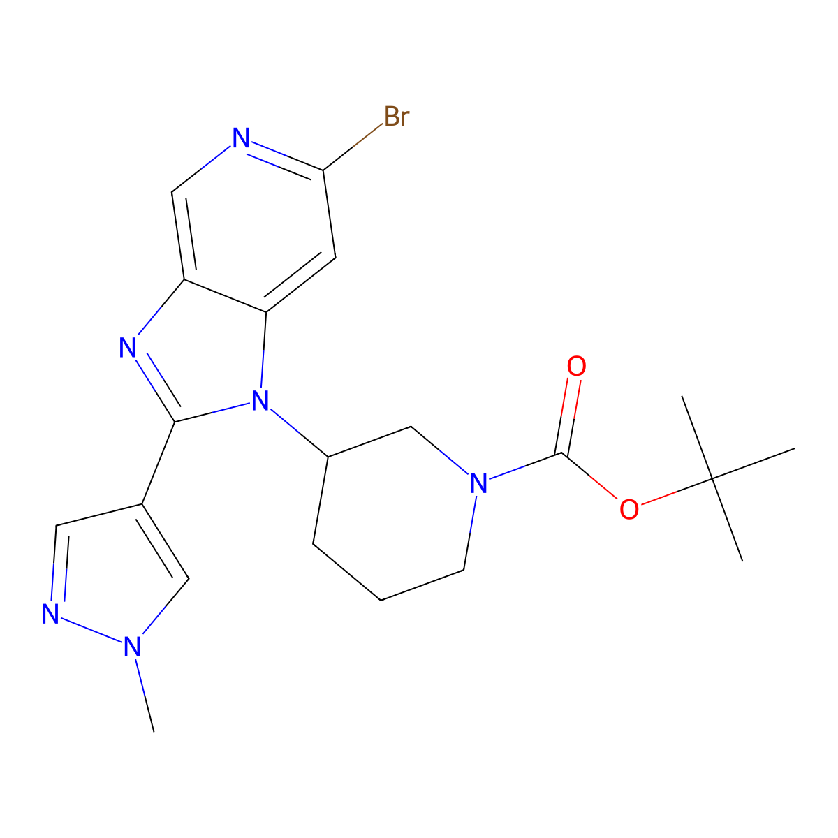 Tert-butyl (3R)-3-[6-bromo-2-(1-methylpyrazol-4-yl)imidazo[4,5-c]pyridin-1-yl]piperidine-1-carboxylate molecular structure, CAS 2567489-92-1