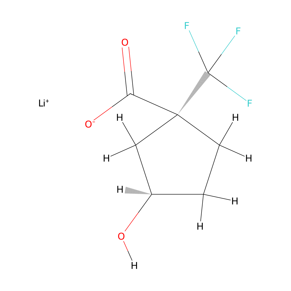 rac-lithium(1+) (1R,3R)-3-hydroxy-1-(trifluoromethyl)cyclopentane-1-carboxylate molecular structure, CAS 2567490-03-1