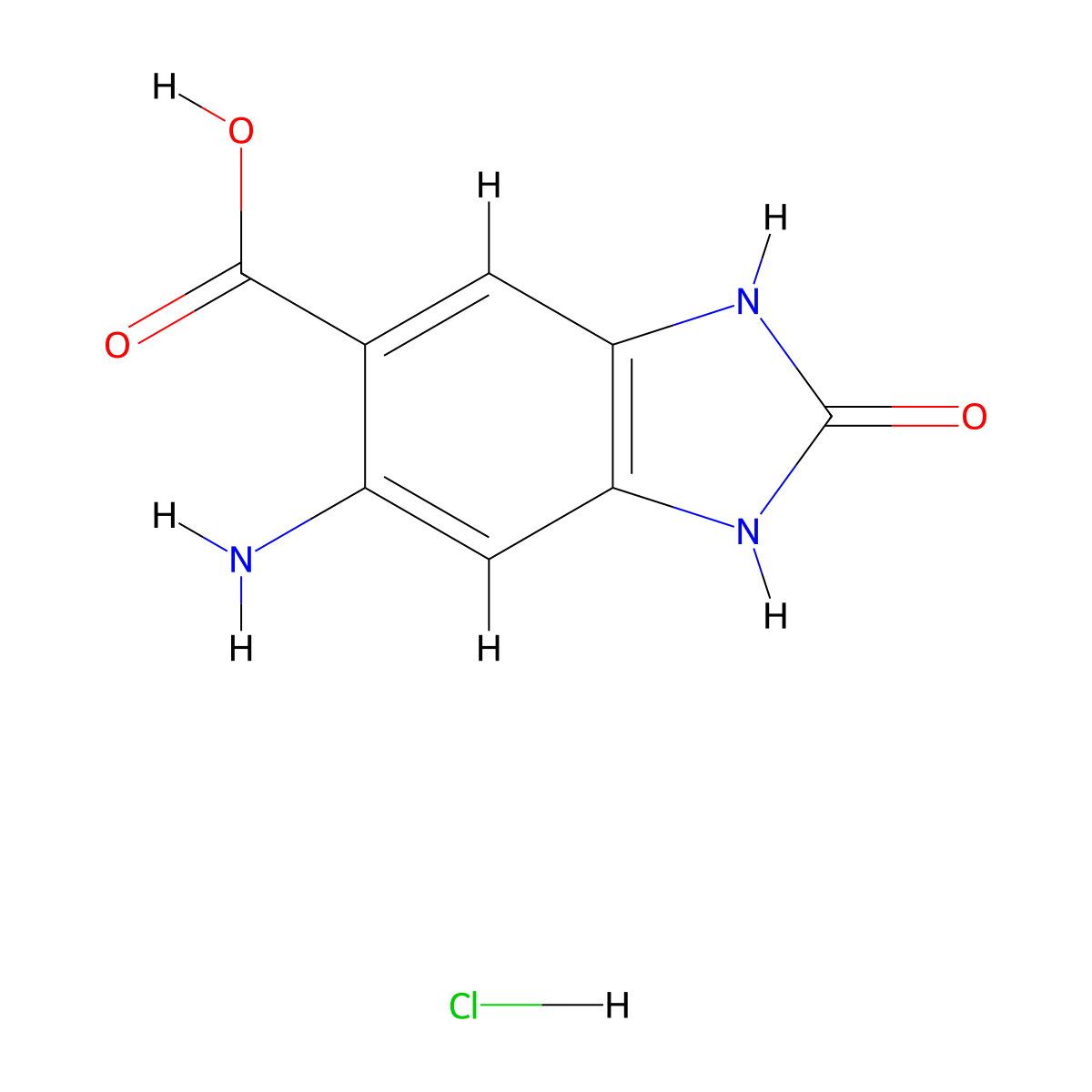 6-amino-2-oxo-2,3-dihydro-1H-1,3-benzodiazole-5-carboxylic acid hydrochloride molecular structure, CAS 2567495-05-8