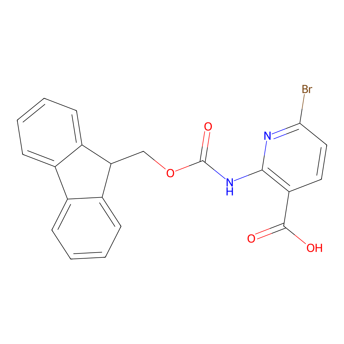 6-bromo-2-({[(9H-fluoren-9-yl)methoxy]carbonyl}amino)pyridine-3-carboxylic acid molecular structure, CAS 2567495-32-1