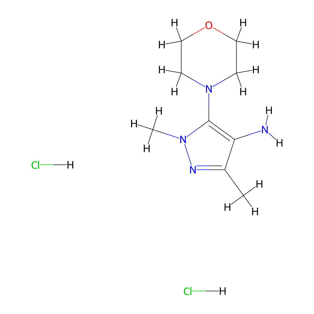 1,3-dimethyl-5-(morpholin-4-yl)-1H-pyrazol-4-amine dihydrochloride molecular structure, CAS 2567495-40-1
