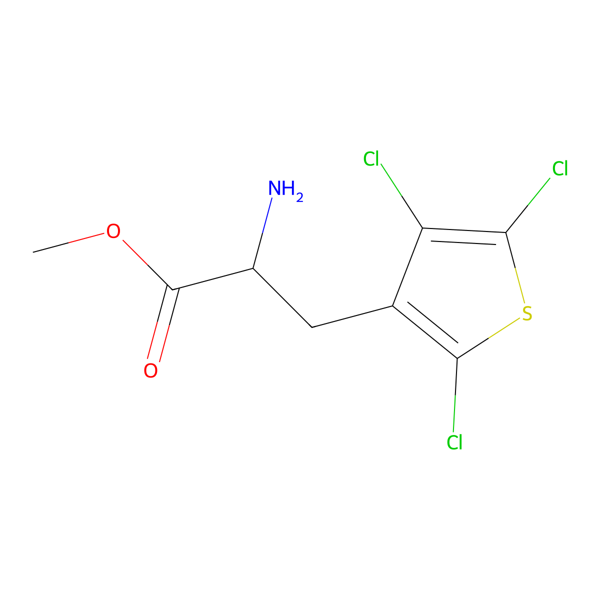 Methyl 2-amino-3-(2,4,5-trichlorothiophen-3-yl)propanoate molecular structure, CAS 2567495-46-7