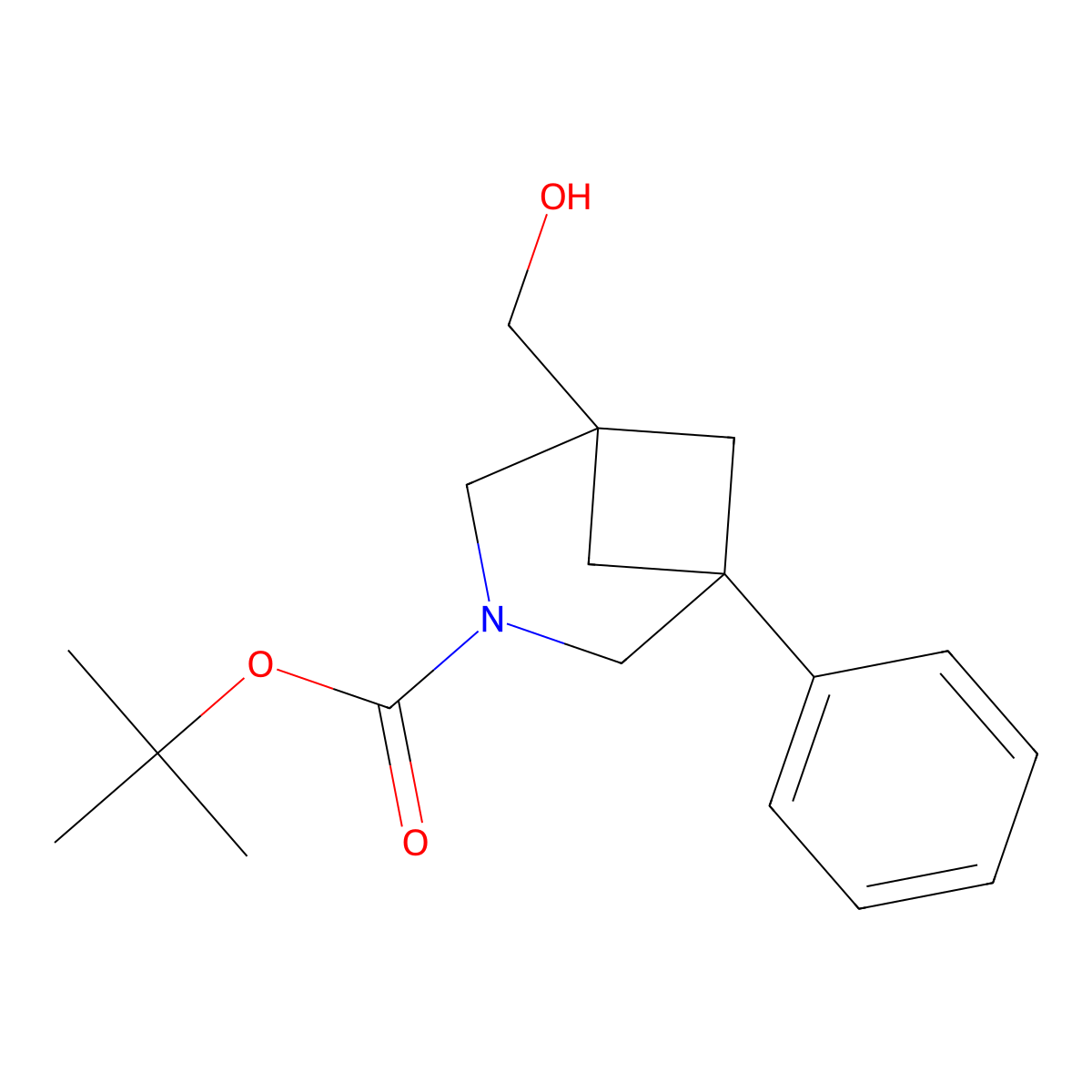 Tert-butyl 1-(hydroxymethyl)-5-phenyl-3-azabicyclo[3.1.1]heptane-3-carboxylate molecular structure, CAS 2567495-65-0