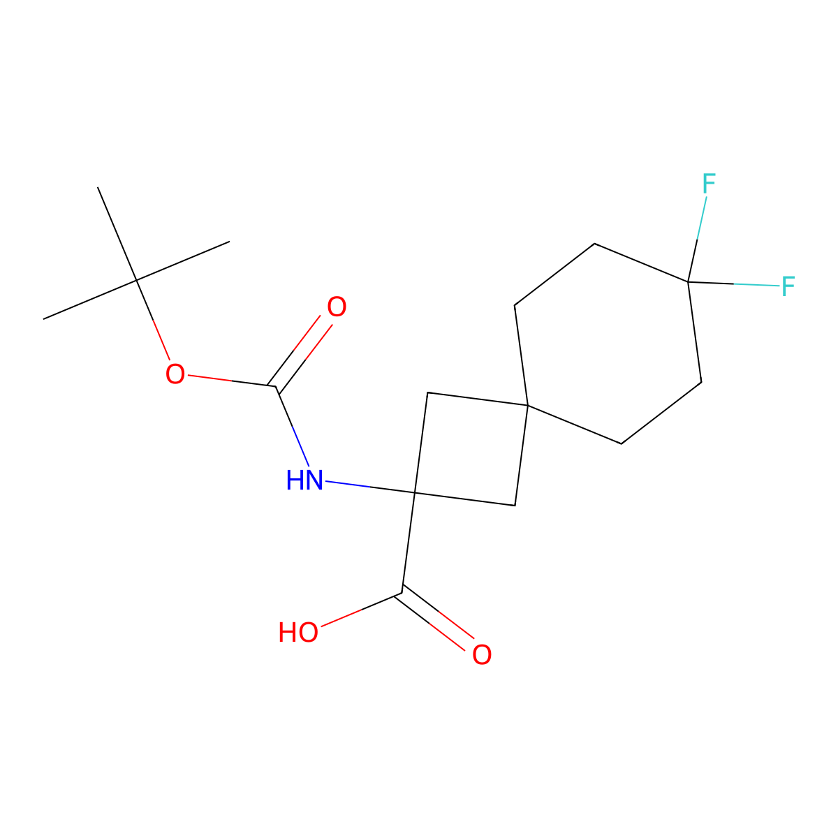 2-(((Tert-butoxy)carbonyl)amino)-7,7-difluorospiro(3.5)nonane-2-carboxylic acid molecular structure, CAS 2567495-70-7