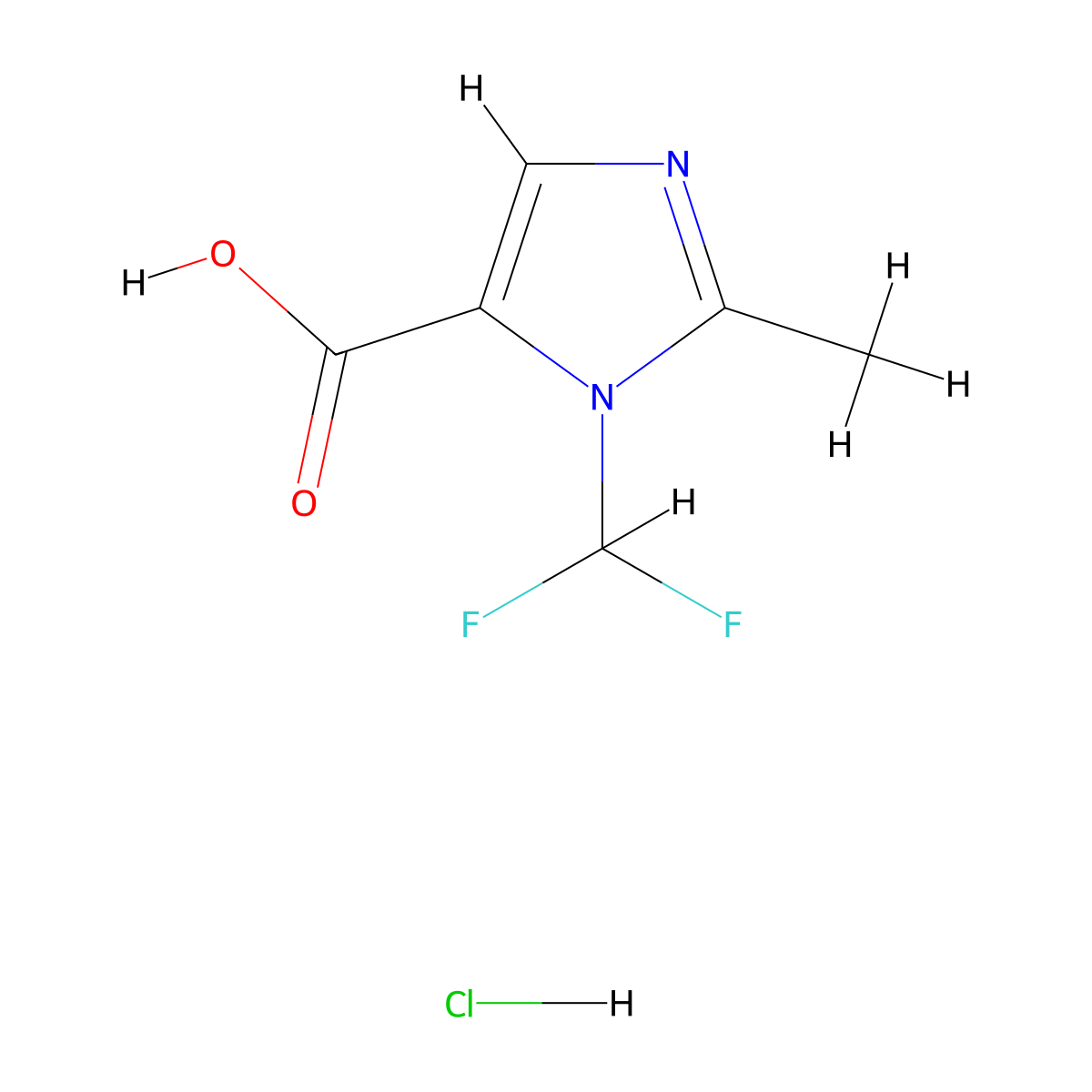 1-(difluoromethyl)-2-methyl-1H-imidazole-5-carboxylicacidhydrochloride molecular structure, CAS 2567495-82-1
