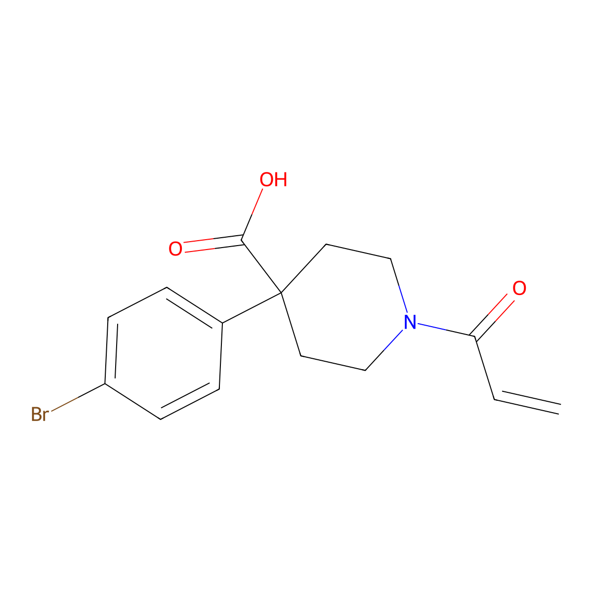 4-(4-Bromophenyl)-1-prop-2-enoylpiperidine-4-carboxylic acid molecular structure, CAS 2567496-28-8