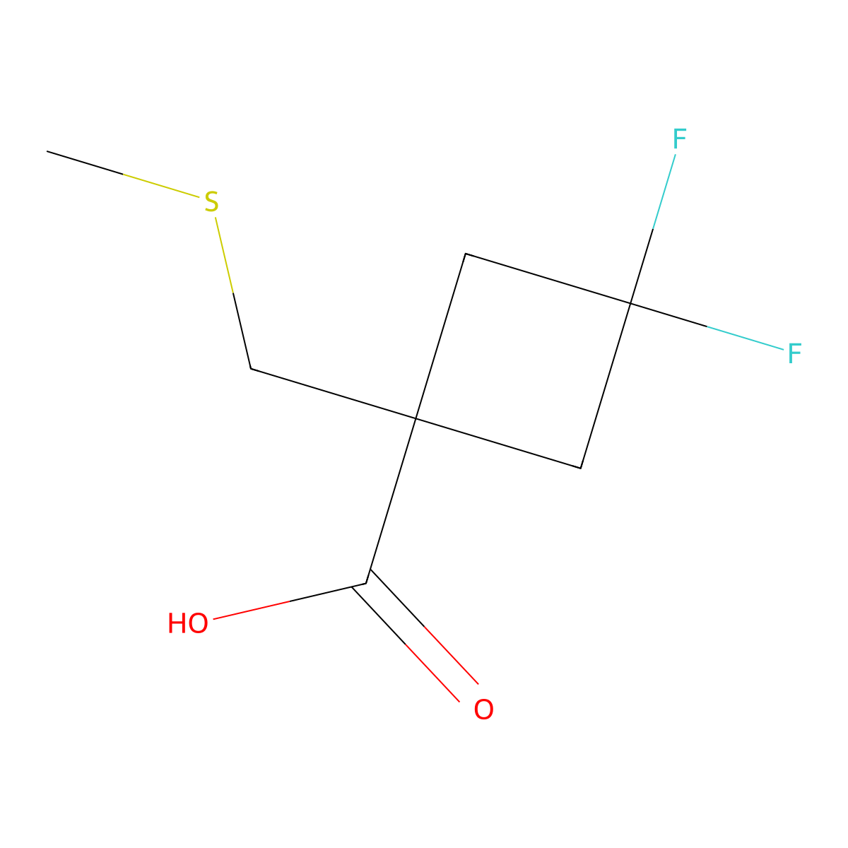 3,3-Difluoro-1-(methylsulfanylmethyl)cyclobutane-1-carboxylic acid molecular structure, CAS 2567496-32-4