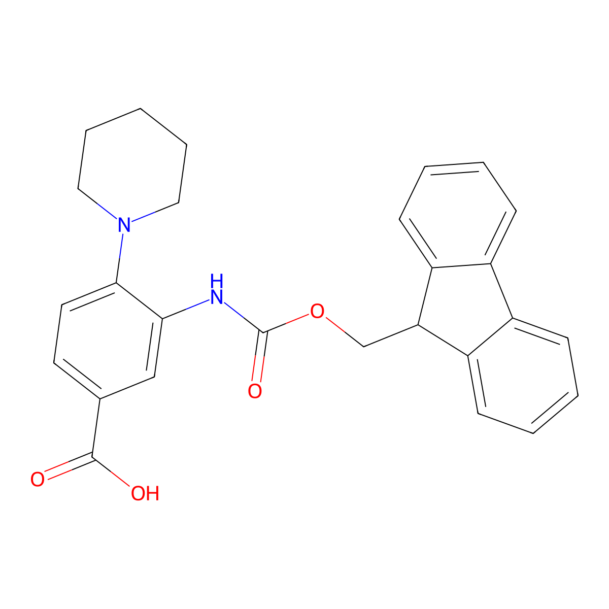 3-({[(9H-fluoren-9-yl)methoxy]carbonyl}amino)-4-(piperidin-1-yl)benzoic acid molecular structure, CAS 2567496-41-5
