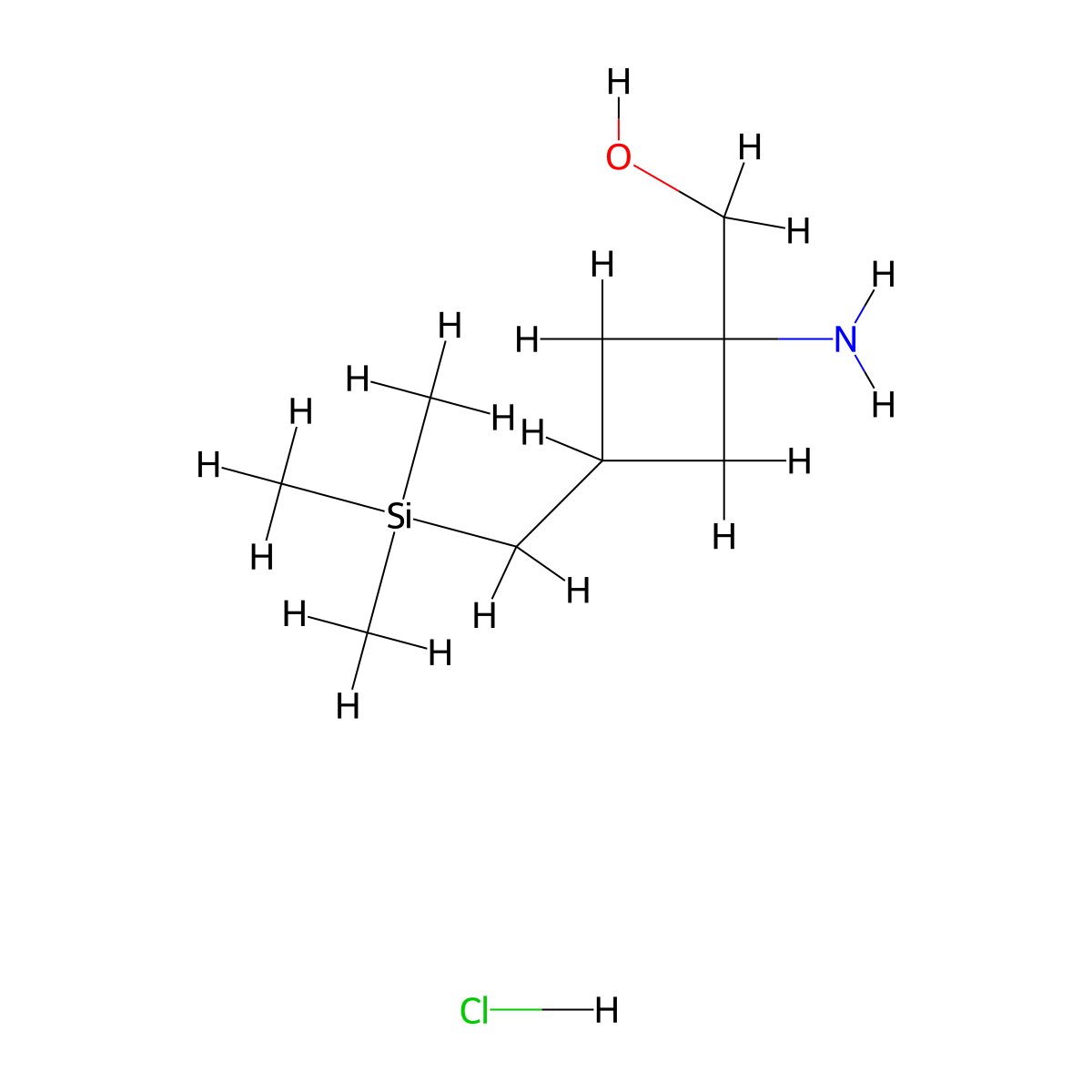 (1-Amino-3-((trimethylsilyl)methyl)cyclobutyl)methanol hydrochloride molecular structure, CAS 2567496-43-7
