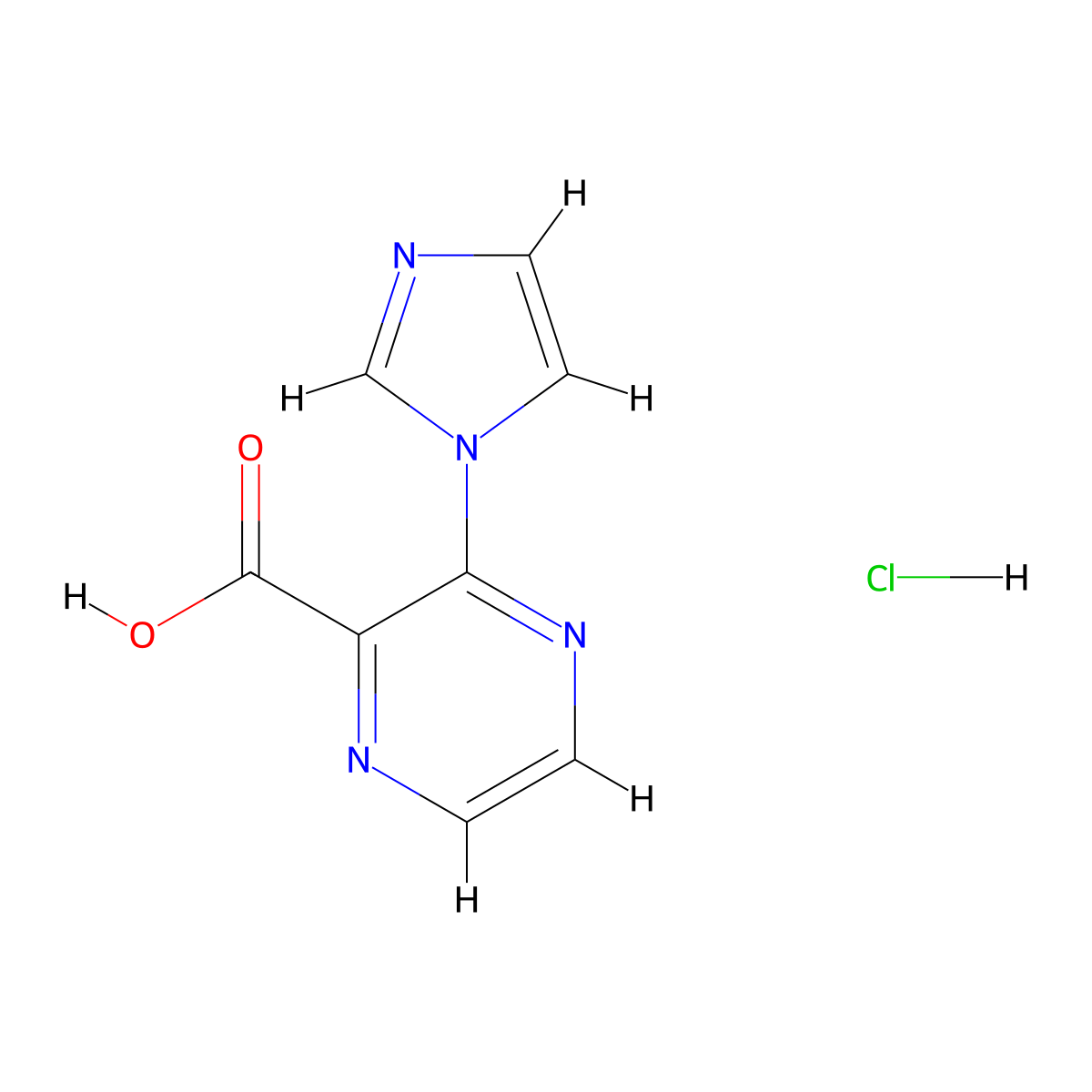 3-(1H-imidazol-1-yl)pyrazine-2-carboxylic acid hydrochloride molecular structure, CAS 2567496-55-1
