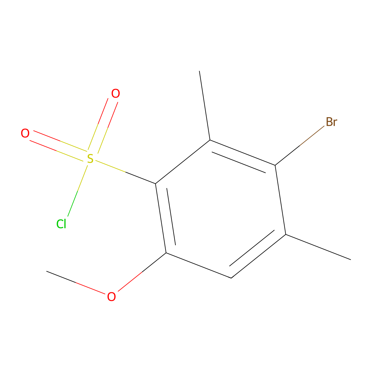 3-Bromo-6-methoxy-2,4-dimethylbenzene-1-sulfonyl chloride molecular structure, CAS 2567496-68-6