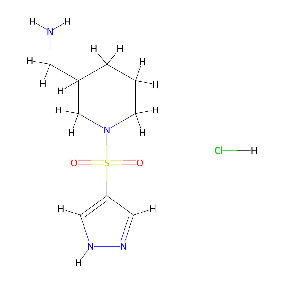 1-[1-(1H-pyrazole-4-sulfonyl)piperidin-3-yl]methanaminehydrochloride molecular structure, CAS 2567496-93-7
