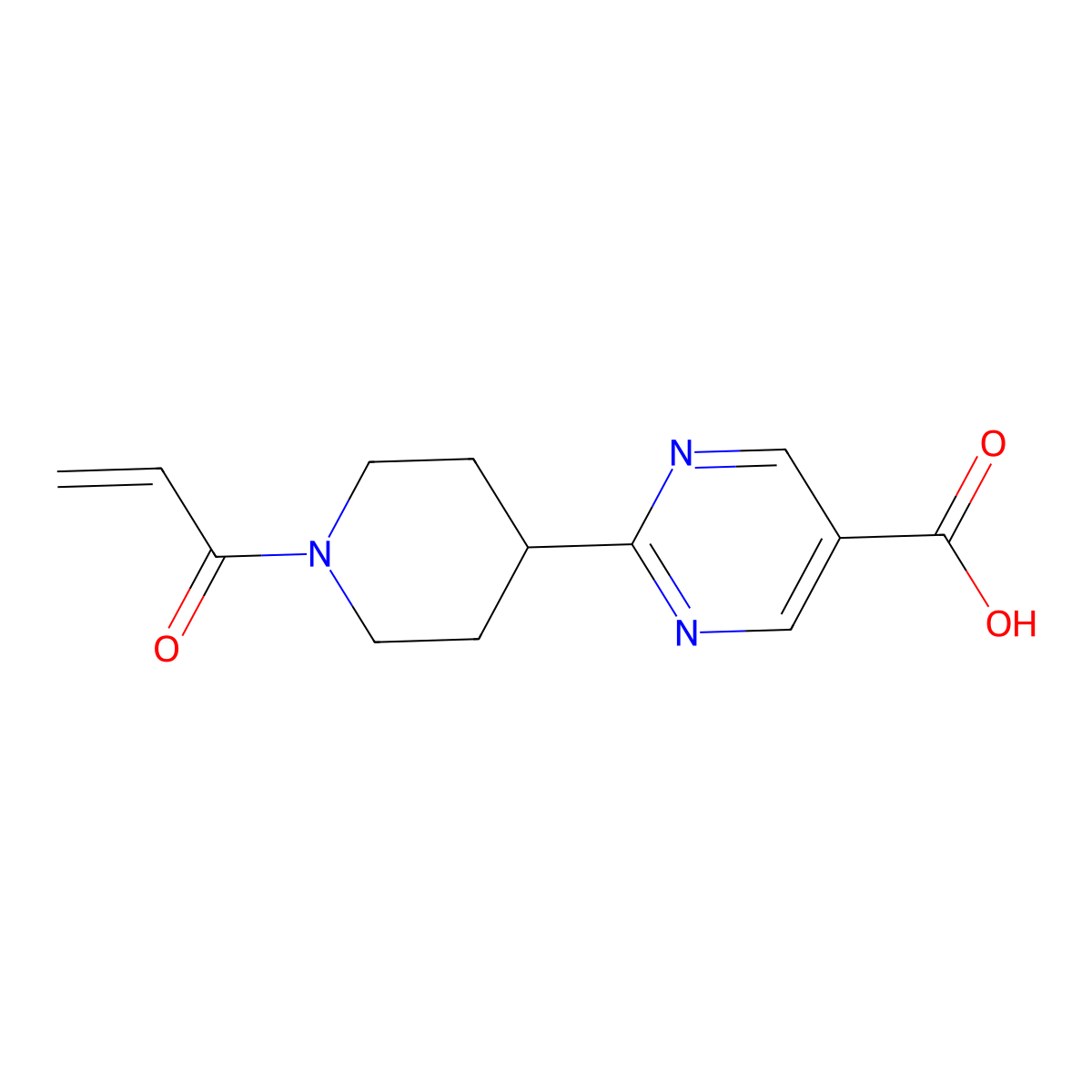 2-(1-Prop-2-enoylpiperidin-4-yl)pyrimidine-5-carboxylic acid molecular structure, CAS 2567496-95-9