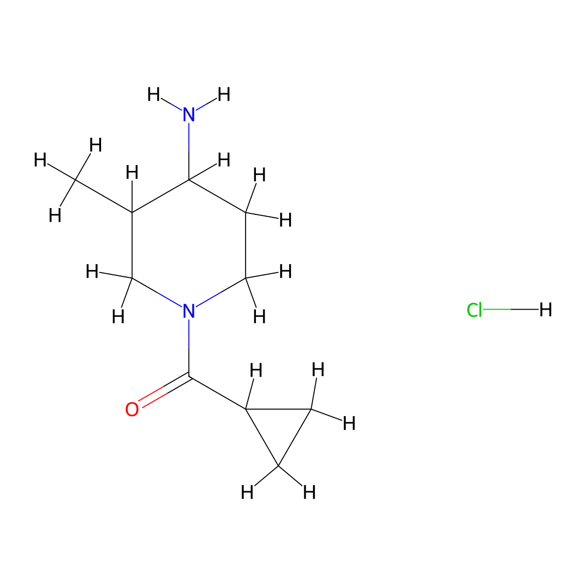 1-cyclopropanecarbonyl-3-methylpiperidin-4-amine hydrochloride, Mixture of diastereomers molecular structure, CAS 2567497-07-6