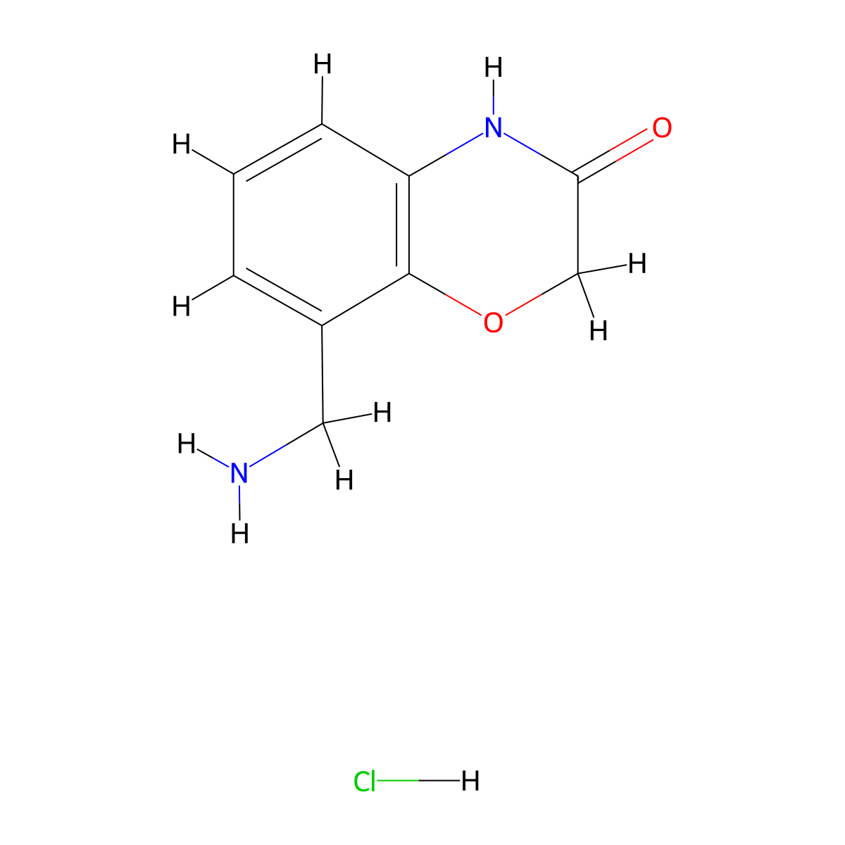 8-(aminomethyl)-3,4-dihydro-2H-1,4-benzoxazin-3-one hydrochloride molecular structure, CAS 2567497-32-7